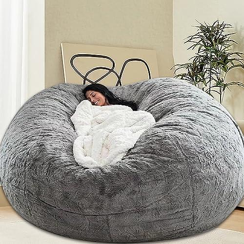 HDMLDP Bean Bag Chair for Adults Kids Without Filling Comfy Fluffy Giant Round Beanbag Lazy Sofa Cover for Reading Chair Floor Chair, 4FT, Grey