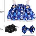 2 x 3-Piece Clothes for17cm Doll Clothes Set & Outfit-Blue Diamond Plaid Dress + Butterfly Clip + Versatile Black Glossy Shoesno Doll Included