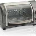 4-Slices Countertop Toaster Oven Roll-Top Door, Bake/Broil/Toast Functions, Stainless Steel Finish  Compact & Versatile Kitchen Appliance