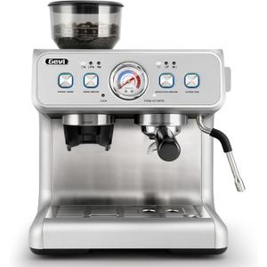 Gevi Dual Boiler Espresso Machine with Built-in Grinder, 58mm Commercial Portafilter, Barista Steam Wand, 31 Grind Settings, Stainless Steel, for Home Barista Use, Sterling Silver