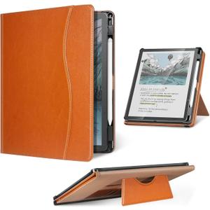 CoBak Stand Case for 11" Kindle Scribe 3rd Generation 2025, Kindle Scribe Colorsoft - Premium PU Leather Foldable Stand Cover Auto Sleep/Wake with Card Slot and Pen Holder (Brown)