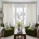 Extra Wide Pinch Pleat Linen Curtains 108 Inches Long for Living Room Sliding Glass Door 100 Inch Wide Semi Sheer Curtain Cream Ivory Pleated Drape Hooks Rings 100x108 Large Window Curtain 1 Panel (Natural)