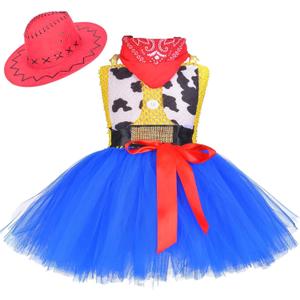 Cowgirl Costume for Girls with Hat and Tutu  Western Dress Up Outfit for Toddlers and Kids for Halloween or Party (3-4T, Blue)