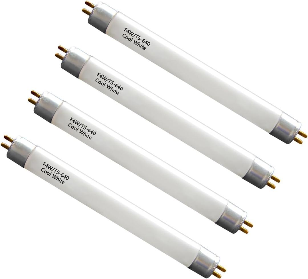 6'' F4T5/CW Under Cabinet Bulb,T5 4W Cool White Linear Fluorescent Tube,Replacement Bulb for GE,Eiko 15501, Sylvania 20416,Sunlite 05040, Rayovac,Coleman Lantern,G5 Bi-Pin Base,4100K (4PACK)