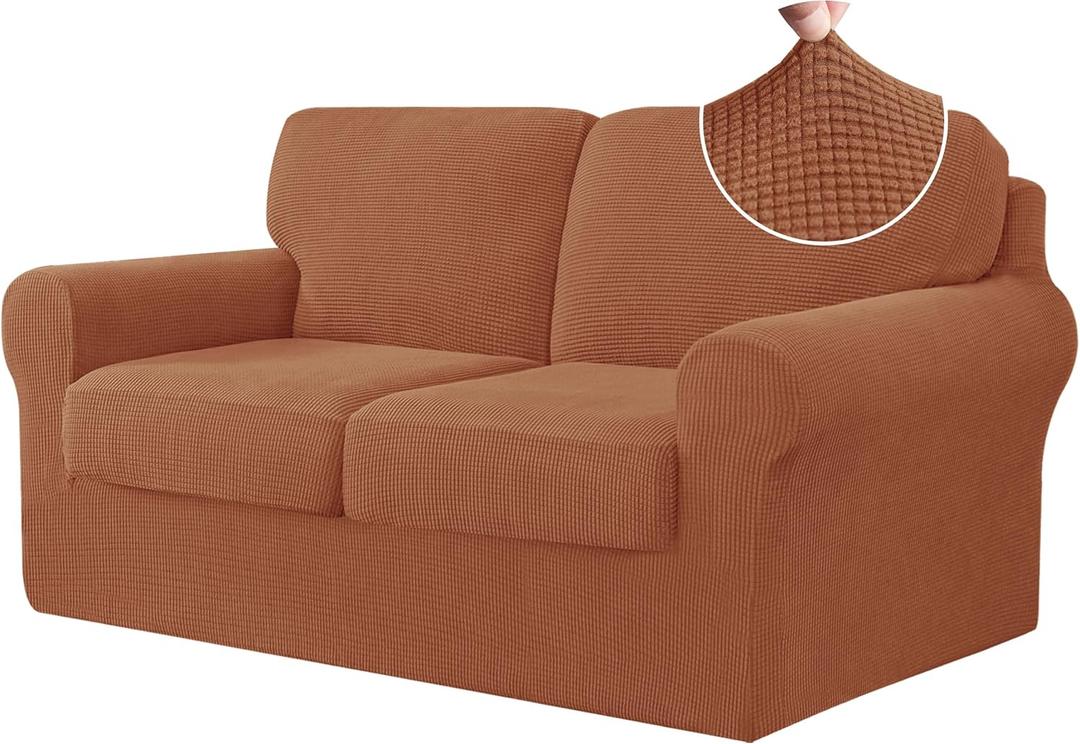 CHUN YI 5 Piece Loveseat Covers, Stretch Couch Covers for 2 Cushion Couch with Separate Backrest and Cushion Covers, Anti-Slip Washable Furniture Protector for Dogs Pets Brown