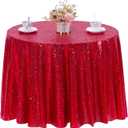 Red Sequin Tablecloth Round 72" Glitter Table Cover Metallic Sequence Table Clothes for Birthday Party Baby Shower Wedding