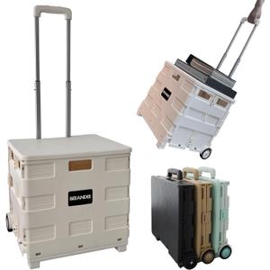 BEEANDEE Collapsible Rolling Folding Dolly Cart for Teachers - Multi-Functional Teacher Dolly with Extra Storage, Durable Wheels, and Easy-to-Fold Design for Classroom, Office, Shopping, White