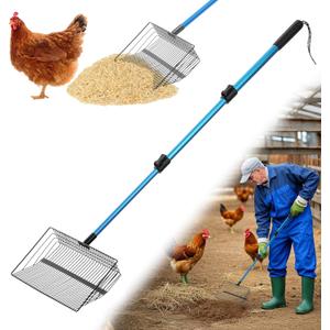 Chicken Poop Scooper & Rake: Stainless Steel Heavy Duty Litter Scooper Sand Sifter Shovel with Adjustable Handle for Chicken Coop & Pet Waste Cleaning (22"-41") | Chicken Essentials