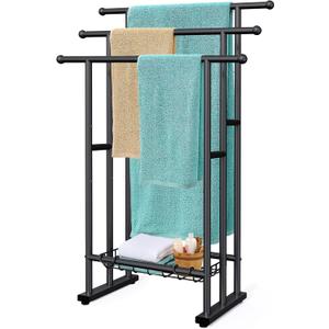 Kayfia 40" H Free Standing Towel Rack, 3 Tier Alloy Steel Stand with Basket, Blanket Drying and Display Rack for Oversized Bath Towels Bathroom Accessories, Next to Tub or Shower