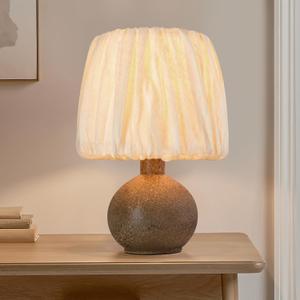 15.5" Antique Ceramic Table Lamp, Small Farmhouse Desk Lamp with Pleated Lampshade, Modern Table Lamps for Bedside Bedroom and Living Room - Side Table Lighting Lamps Replacement (Brown) (Black)