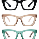 AMOMOMA Trendy Oversized Blue Light Stylish Readers for Women,Retro Square Cute Sturdy Computer Womens Reading Glasses AM6042