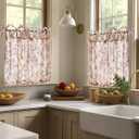 jinchan Floral Linen Tier Curtains 36 Inch Farmhouse Cafe Curtains Tie Top Botanic Drapes for Small Windows Over Sink for Kitchen Laundry Room Bathroom RV 2 Panels Red on Beige
