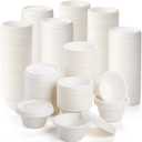 Yesland 400 Pcs 2 oz Natural Bagasse Fiber Cups with Lids, White Paper Tasting Cups Disposable Sample Food Cup, Sauce Containers for Snack Tasting Charcuterie(200 Cups & 200 Lids)