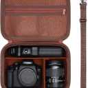 Camera Case Bag Compatible with Canon EOS Rebel T7/R50/R6 Mark II/R100/R50 V/T6/R8/R10/R5 Mark II/RP/R7/5D Mark IV/SL3/R5/T100 DSLR SLR Camera, Len and Tripod with 4 Dividers and Shoulder Strap, Brown