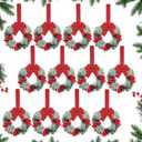 Moucuny 12 Pcs Christmas Small Cabinet Wreaths for Kitchen with Ribbon 8 Inches Mini Christmas Farmhouse Artificial Pine Cone Hanging Wreath for Front Door Window (Red)