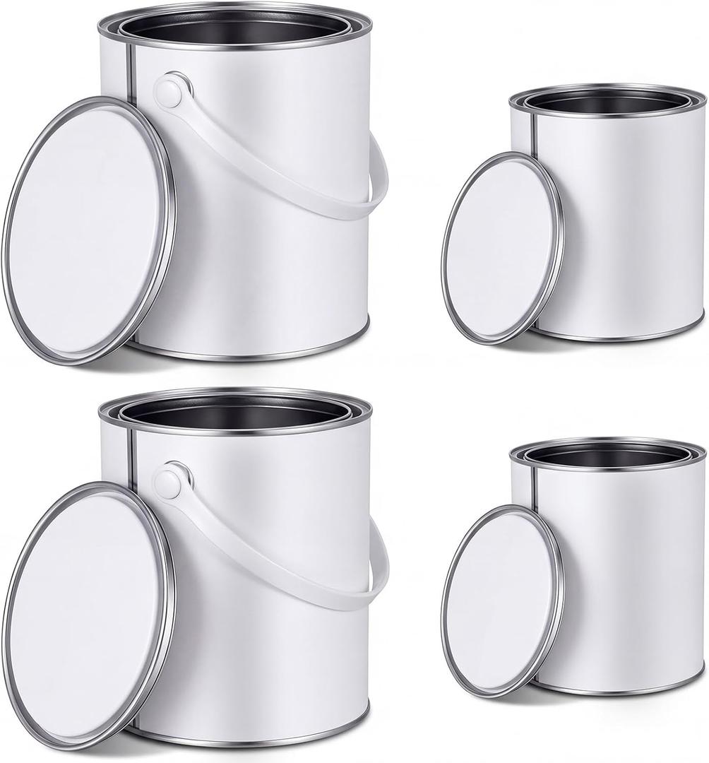 Zonon 4 Pcs Gallon and Quart Paint Cans Combo Pack Metal Paint Cans with Lids Unlined Paints Containers No Handle Empty Paints Buckets for Painting Pails (White)