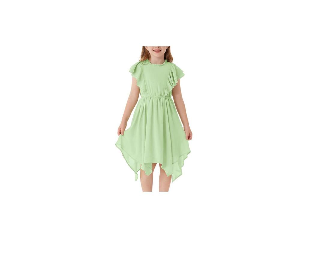 GRACE KARIN Girls Summer Dresses Round Neck Ruffled Sleeves Double Ruffle A-line Casual Party Dress
