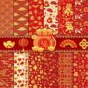 Konsait 24 Sheets Chinese New Year Scrapbook Paper 12x12, Double Sided Spring Festival Decorative Paper Pattern Papers Lunar New Year Cardstock Pad Origami Papers for Card Making Scrapbook Supplies