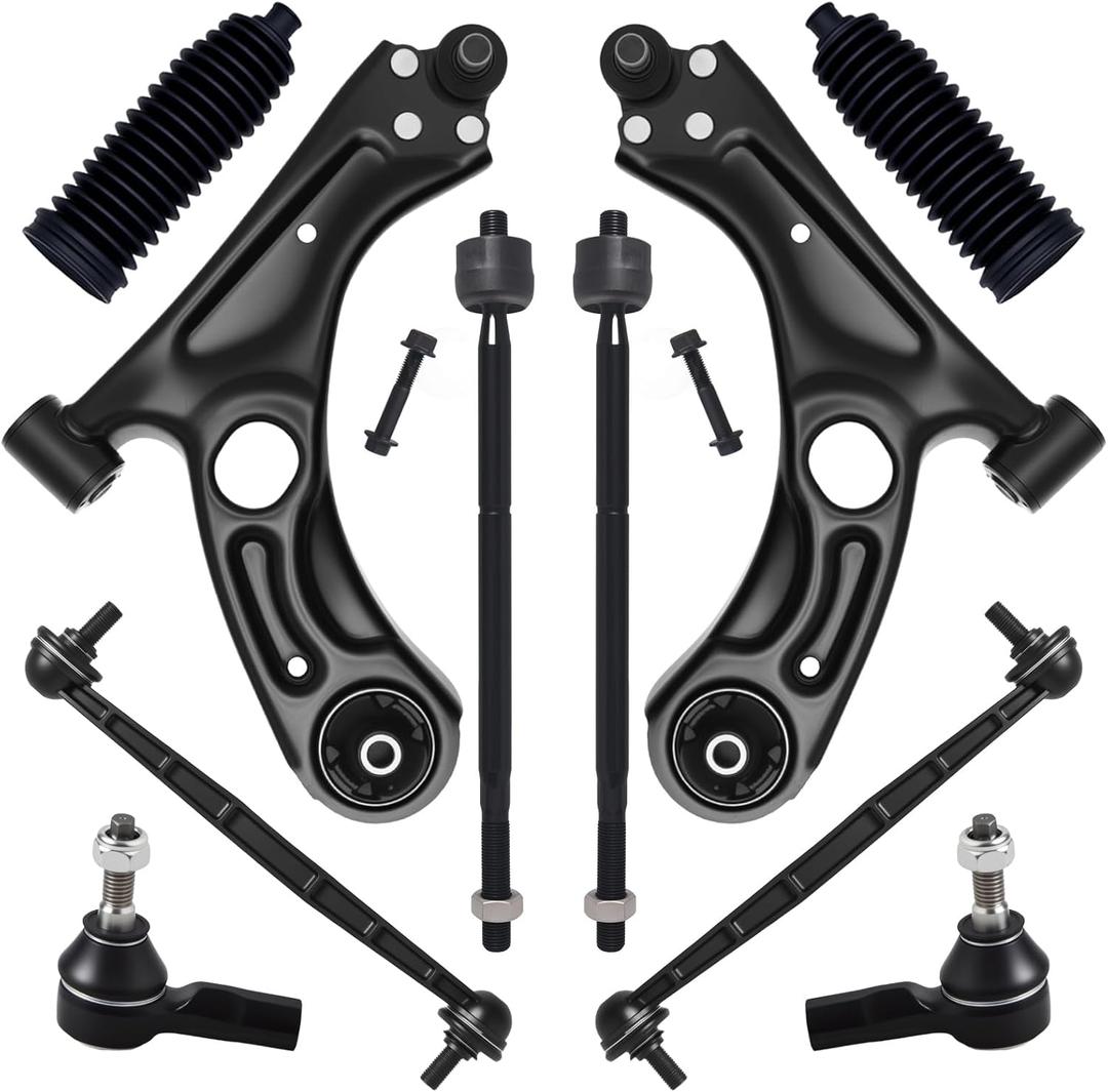 AUQDD 10Pcs Front End Suspension Kit Fit For 2012-2015 2016-2020 Chevy Sonic, 2 Lower Control Arm w/Ball Joint 2 Sway Bar Link 4 Outer & Inner Tie Rod End (# K622426 K622428 K750630 EV800936 ES800929)