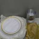 Goodluck 175 Pieces Gold Dinnerware Set for 25 Guests, Plastic Plates Disposable for Party, Include: 25 Dinner Plates, 25 Dessert Plates, 25 Paper Napkins, 25 Cups, 25 Gold Silverware Set