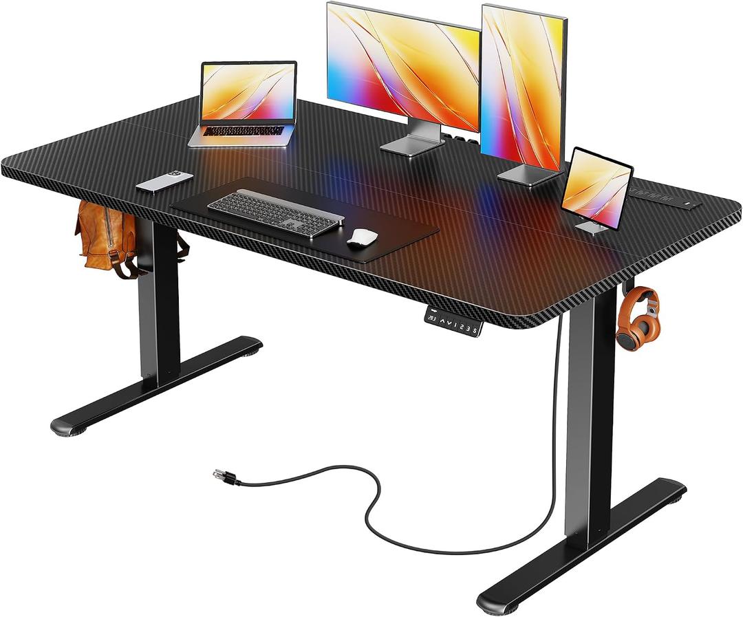 Huuger Electric Standing Desk with Power Outlets and USB-C Port, 55 X 24 Inch Height Adjustable Desk, Sit Stand Desk for Home Office, Computer & Gaming Desk with 4 Presets, Carbon Black, 55.1 x 23.6 inch