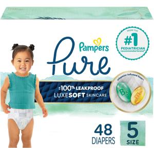 Pampers Pure Protection Baby Diapers, Size 5 (27+ lbs), 48 Count, Up to 100% Leakproof, Premium Plantbased Skin Protection, Hypoallergenic Soft Diapers