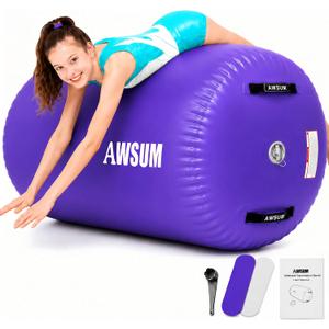 AWSUM Gymnastics Roller Barrel Tumbling Equipment Back Handspring Trainer,  (L)47.3"x(Diam)35.4"-No pump Purple