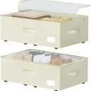 Under Bed Storage with Wheels, No Assemble Required 10 inches height Under Bed Storage bins,Large capacity Rolling Under bed Shoe Storage containersdorm under bed storage drawers (Beige)