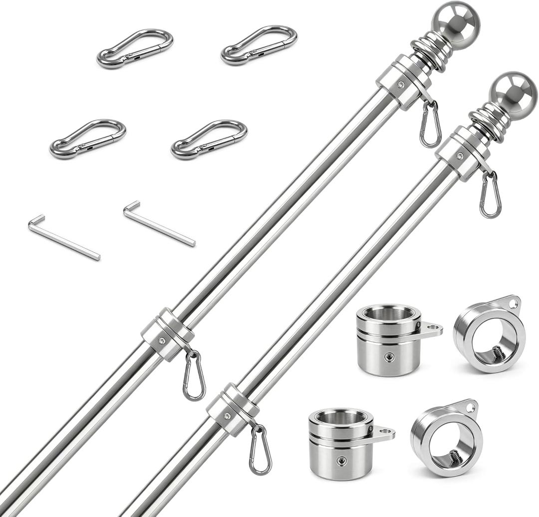ZMTECH 5FT One Piece Heavy Duty Stainless Steel Flag Pole for Outside House,Flag Pole for Truck,Jeep,Porch,RV,Boat,Wall & Vehicle Use Silver 2 Pack(Without Bracket)