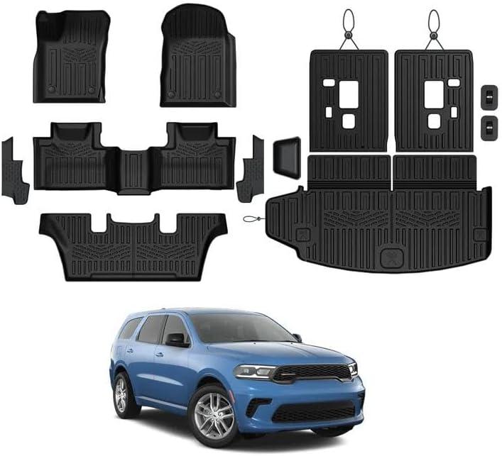 Floor Mats Set for 2016-2026 Dodge Durango (Only for 6 Seats with Captain Chairs), All Weather TPE Backrest Mat Trunk Mat Cargo Liner Door Sill Guards Accessories (6 Seats Floor Mats Set)