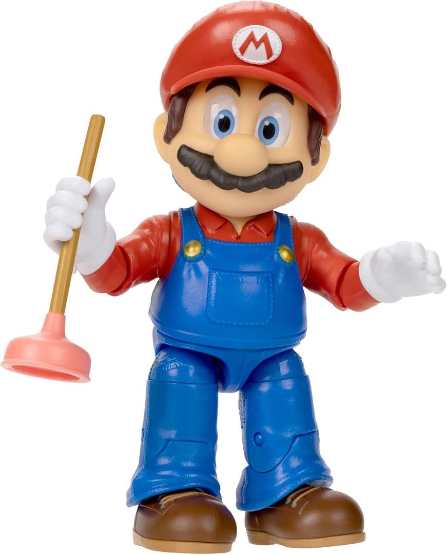 THE SUPER MARIO BROS. MOVIE - 5 Inch Action Figures Series 1  Mario Figure with Plunger Accessory