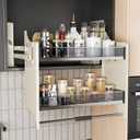 Pull Down Heavy Duty Shelf Organizer for Kitchen Upper Cabinet, 2-Tier Pull Down Cabinet Organizer, Adjustable Width of 33.8-35.8 Inch, White