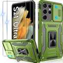 Gritup for Samsung Galaxy S21 Ultra Case with Slide Camera Cover + [HD Screen Protector2], 360 Metal Rotated Kickstand,14FT Military Grade Shockproof ProtectiveCover for Samsung S21 Ultra,Green