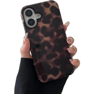 Longlayss Compatible with iPhone 16 Plus Case Tortoise Shell Phone Case for Women Girl Shockproof TPU and Hard PC Protective Cover - Amber Brown Leopard