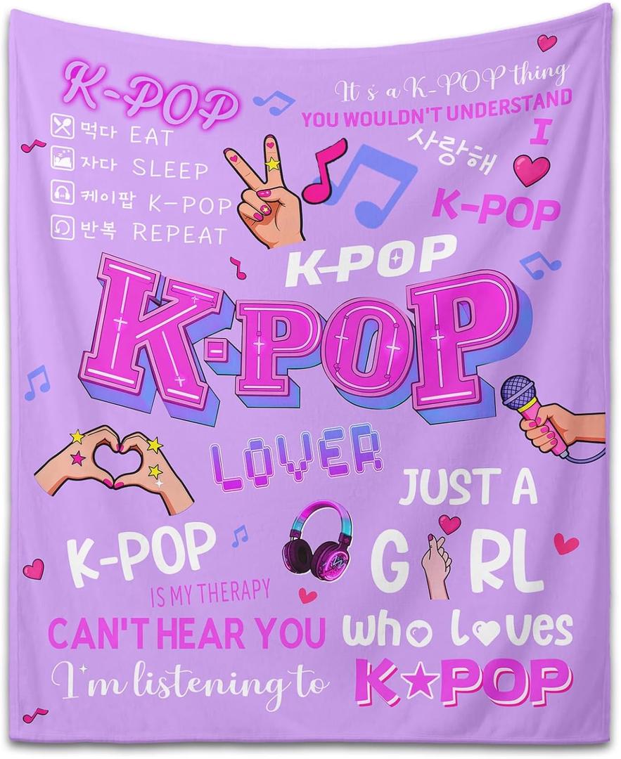Kpop Gifts Blanket for Teen Girls - Kpop Merch, K pop Gifts for Girls Women Fans K-Pop Lover, K Pop Birthday Decorations for BFF Girls, Christmas Birthday Graduation Kpop Blankets for Girls 60''x50''