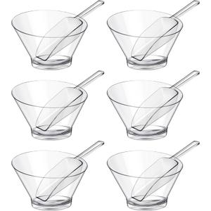 Sawysine 12 Pcs Plastic Clear Serving Bowls with Kitchen Plastic Scoops Salad Serving Bowls Popcorn Scoops Angled Candy Container for Salad Cooking Parties, 210 ml