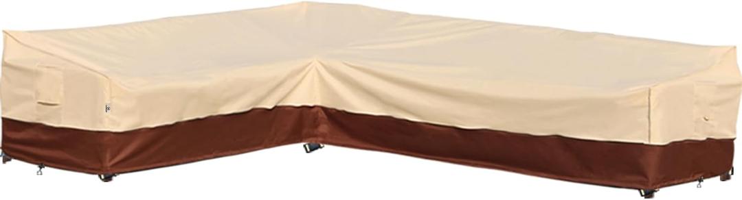 Outdoor Sectional Cover Patio Furniture Covers Waterproof Rip-Stop Anti-UV 600D Heavy Duty Couch Sofa Cover with 3 Air Vent (Beige & Reddish Brown, L-shaped 90"x120")