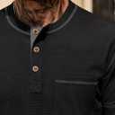 Mens Henley Shirts Casual Waffle Stretch Summer T-Shirt with Pocket (S-XXL) (Black, XXL)