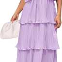 ZESICA Women's 2026 Summer Sleeveless Halter Neck Ruffle Tiered Layed Chiffon Flowy Swing Long Midi Dress (Purple, L)