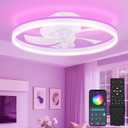 VOLISUN RGB Ceiling Fans with Lights and Remote, 20in Low Profile Ceiling Fans with Lights Flush Mount, 3000K-6500K Dimmable Fandelier LED Fan Light, White Bladeless Ceiling Fans for Bedroom