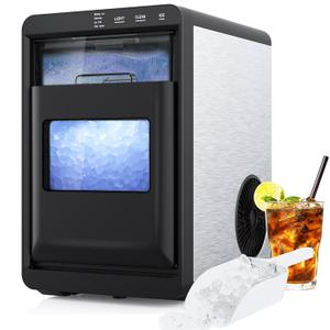 Nugget Ice Maker Countertop, 44LBS/24H Pebble Ice Maker Machine with Soft Chewable Ice, Self-Cleaning Pellet Ice Maker with Pull-Out Water Tank & Removable Ice Basket for Home/Kitchen/Office (Black)