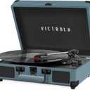 Victrola Journey Bluetooth Portable Suitcase Record Player with Built-in Speakers, 3 Speed Vinyl Record Player, RCA Out, Headphone Jack (Smoky Blue)