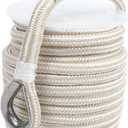 NovelBee 1 Inch x 100 Feet Boat Anchor Line,Double Braid Nylon Anchor Rope with Stainless Steel Thimble,Heavy Duty Mooring Rope for Boat and Anchor (White/Gold)