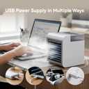 Portable Air Conditioner Fan, 4-in-1 Mini Air Cooler with 450ML Water Tank, 3 Speeds Portable Fan 7 Colors LED Ambient Light, Mini Evaporative Cooler Desktop Humidifier Fan for Bedroom Office Travel
