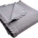 100% Cotton Frilled Bed Coverlet, Blanket - Full/Double Size 79x91" - Pigment Washed Soft & Breathable Quilted for Bed and Couch - Lightweight Coverlet for All Seasons (Gray)
