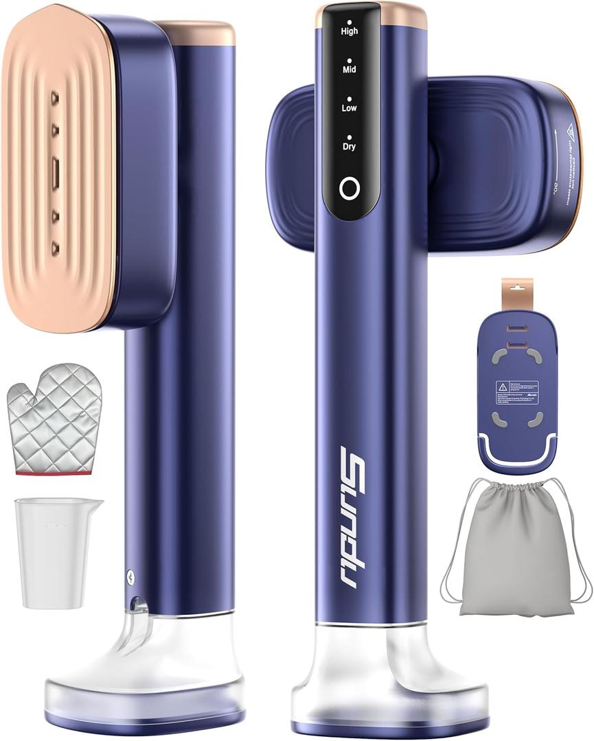 Travel Steamer for Clothes with 180 ml Water Tanks,15s Fast Heat-up,24 g/min Strong Steam Performance, Portable Garment Steamer with Touch Control, LED Display, Steam Iron(Blue Gold)