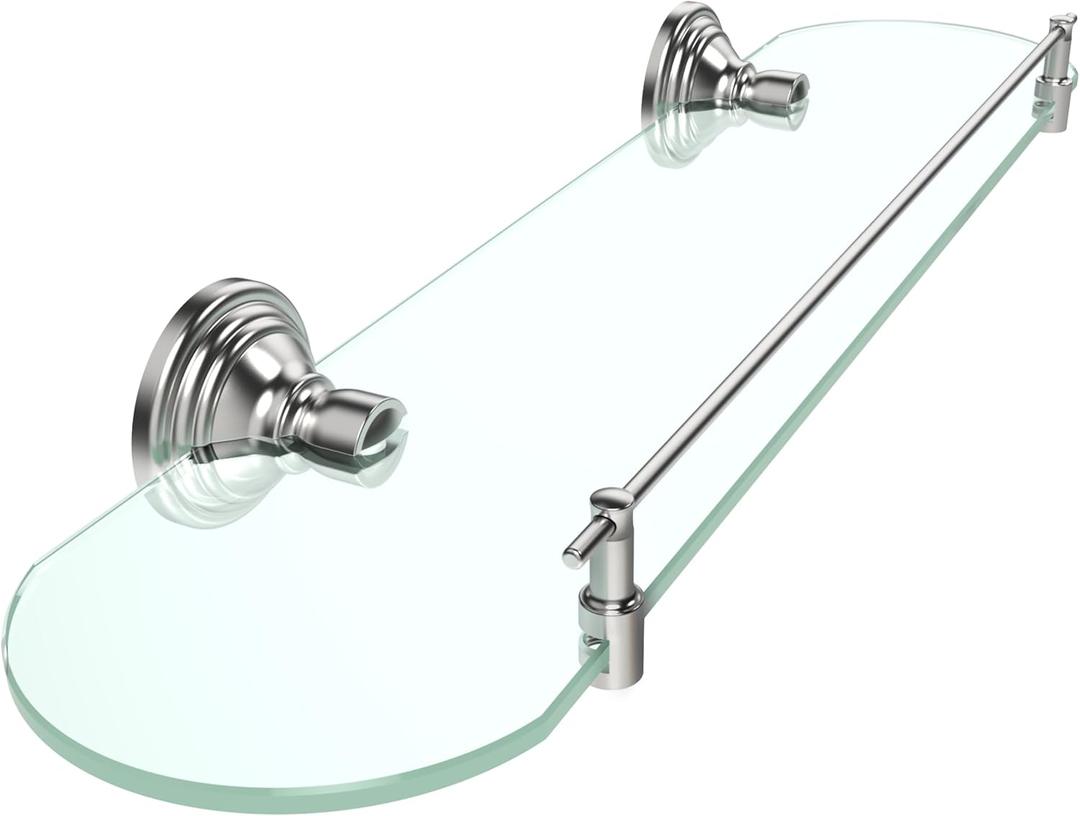 20inch Glass Shelf for Bathroom, Brushed Nickel Bathroom Glass Shelves Wall Mounted, Stainless Steel Floating Glass Shelves Modern