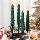 Baquler 4 Sets Flameless Christmas Tree Taper Candles with Holders Remote Control 9.7 LED Taper Candles Battery Operated Candlesticks with 3D Flickering Flame for Holiday Window Fireplace Decor
