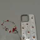 Cute Case for iPhone 16 Pro Max,Red Cherry Pearls Case,with Phone Charm Chain,Flowers Fruit for Women Girls Designed Shockproof Cover for iPhone 16 Pro Max-White