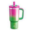 32 oz Tumbler with Handle and Straw: Stainless Steel Insulated Tumbler Keeps Cold for 24 Hours, Leakproof Travel Cup Fits in Cup Holder and BPA-Free, Fuchsia